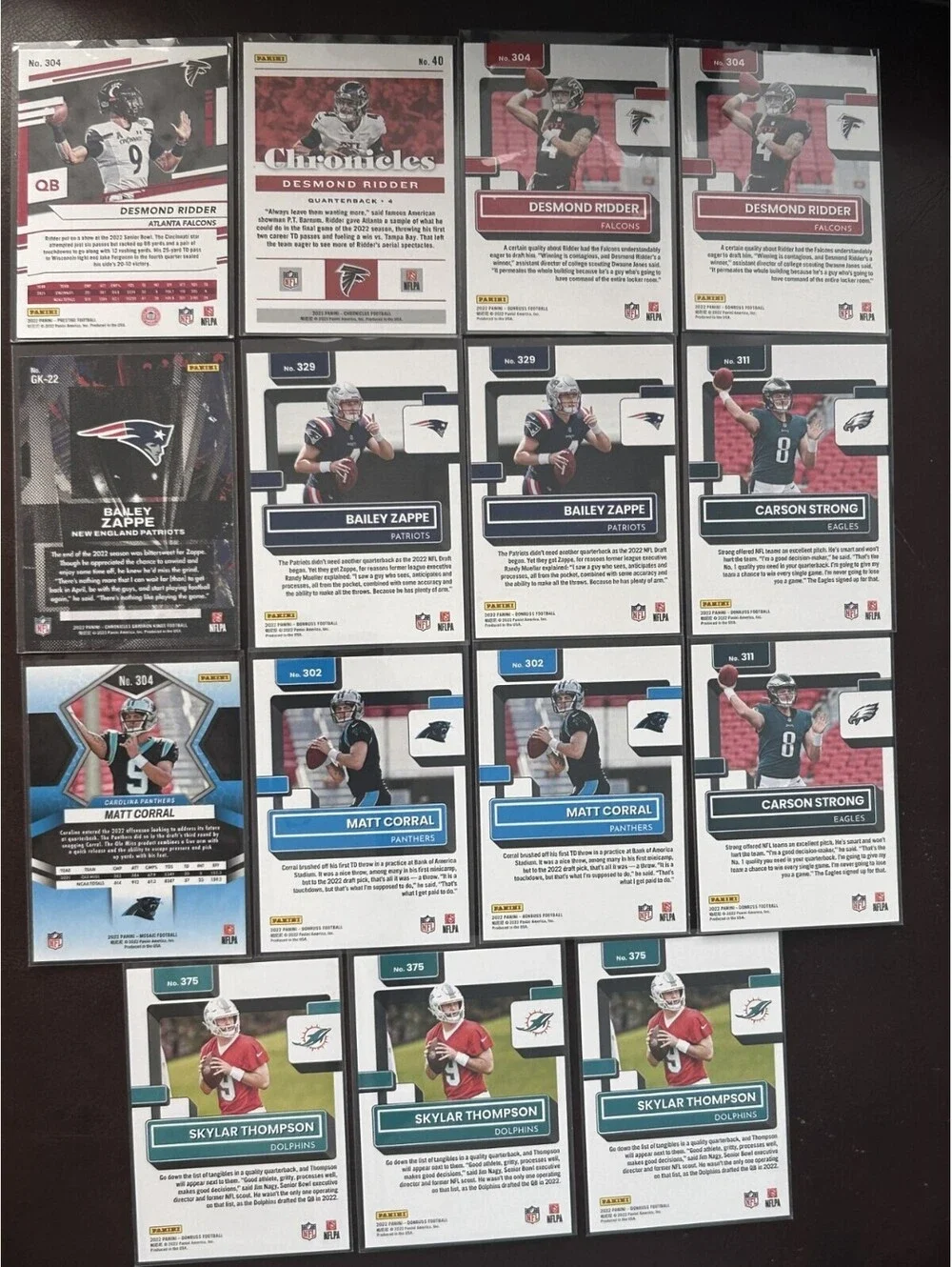 2022 NFL ROOKIE QB PANINI COLLECTION + SPECIAL INSERT PARALLELS 15 RC LOT NM